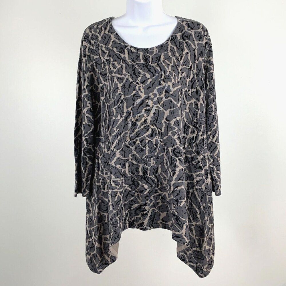 Anne Klein Knit Top sz L Gray Taupe Pattern Flowy Wide Hem New NWT